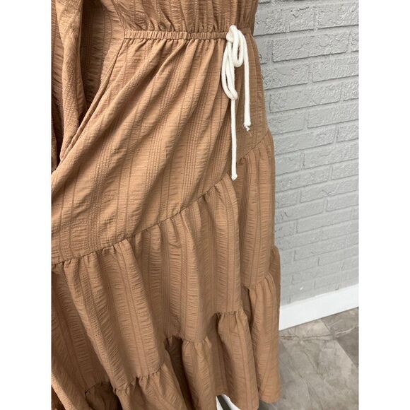 Shein Women Tan Asymmetrical Tiered Balloon Sleeve Maxi Dress Size 2 - Picture 5 of 9